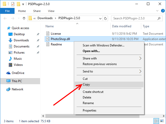 Windows Explorer context menu item: Copy