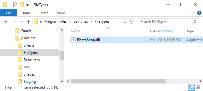 Windows Explorer folder with DLL present
